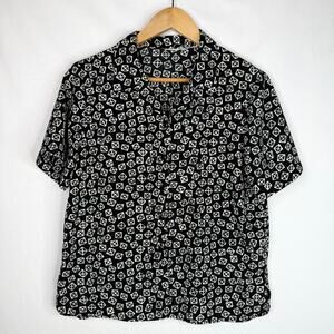 Vintage Black & White Geometric Print Blouse Small